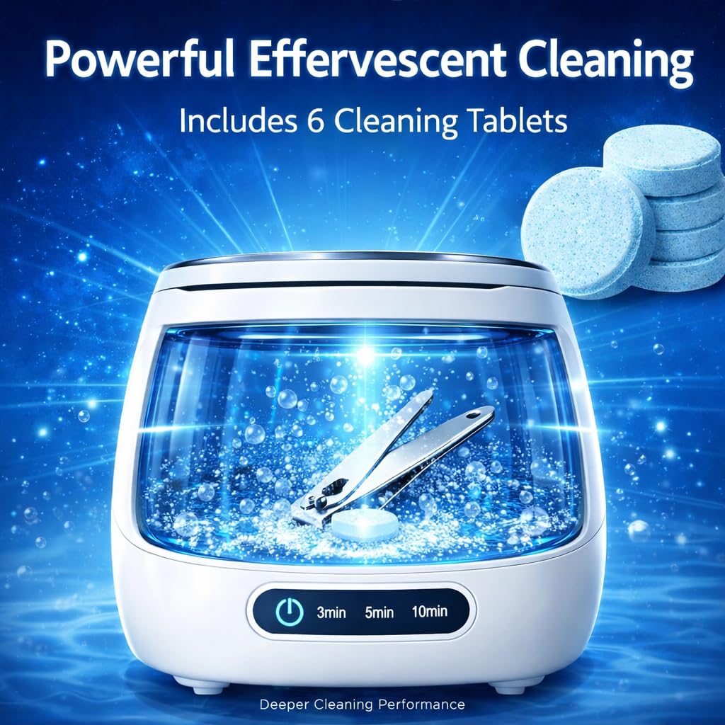 Rechargeable Nail Tool Cleaning and Sterilizer Machine, Nail Tool with High-Frequency Vibration and Blue Light 3 Timers Mode for Nail Drill Bits with Cleaning Tablets, Nail Art Brush, Nail Clipper
