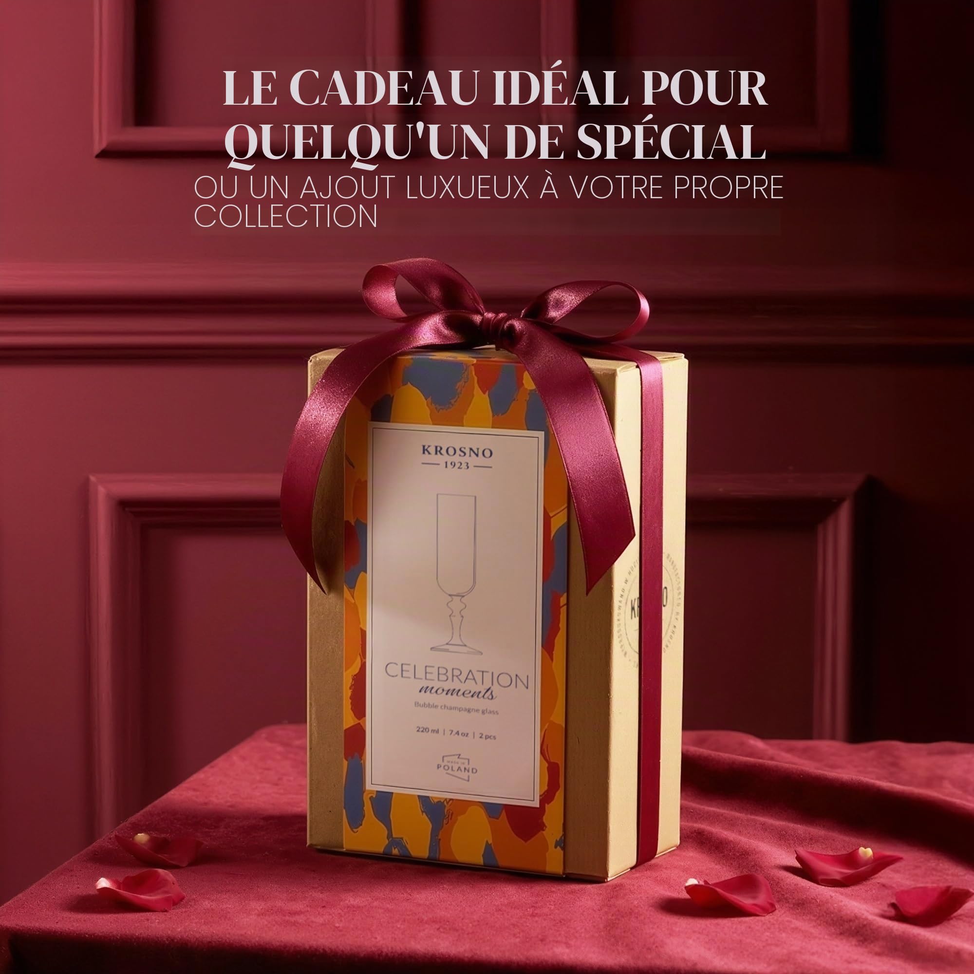 Krosno Flûtes à Champagne Lot de 2, 220 ml, Pied Rose, Collection Bubble | Celebration Moments, Verres à prosecco, vin pétillant, cocktail, Cristal sans plomb, Compatibles lave-vaisselle, Idée cadeau