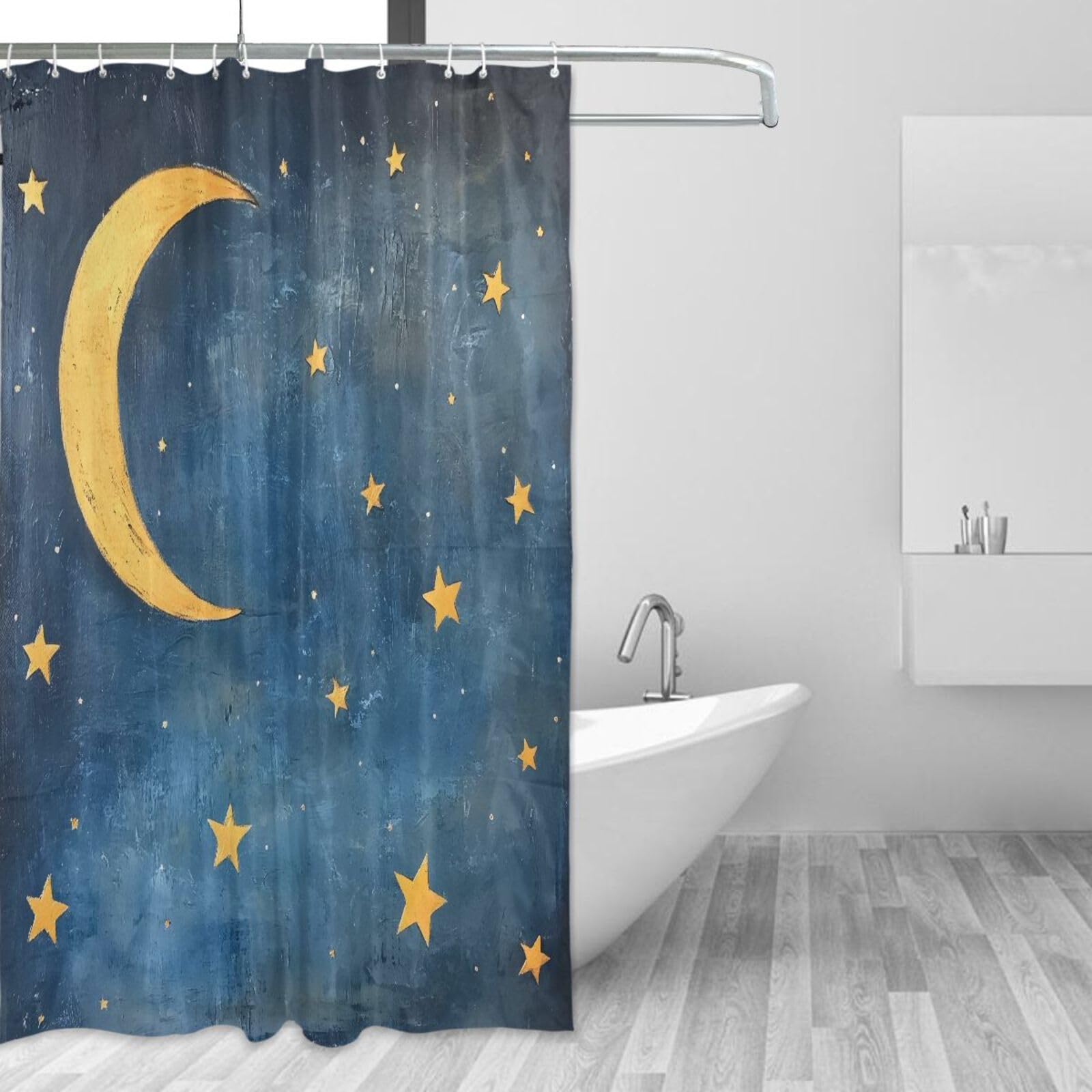 Rideau de douche en tissu impermeable 157 x 183 cm motif lune etoiles