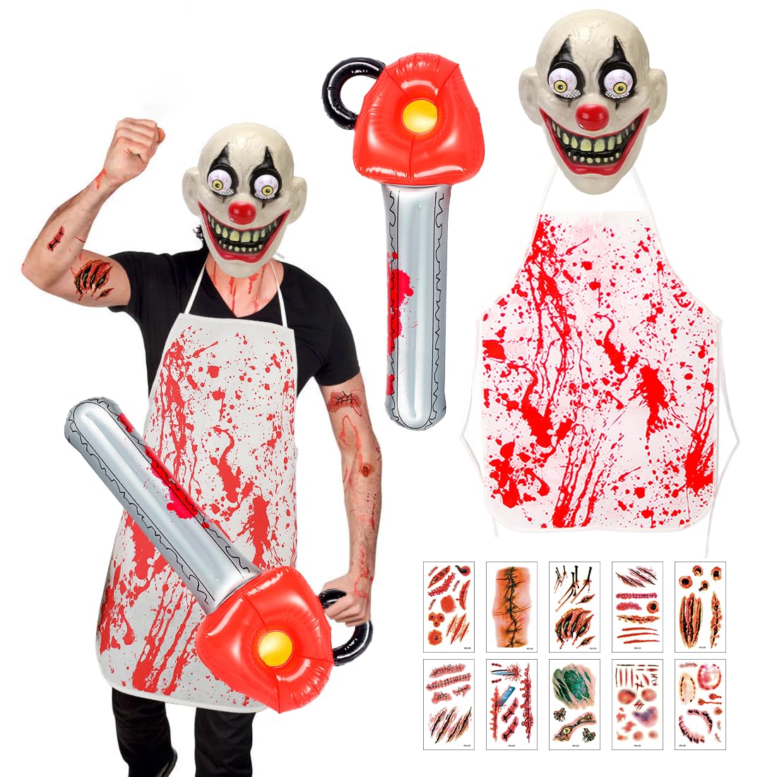 Masque Halloween Complet Avec Couteau Et Gants Ensanglantés - Pour Adulte, Tour De Tête Jusqu'à 63 Cm - Costume Cosplay Horreur