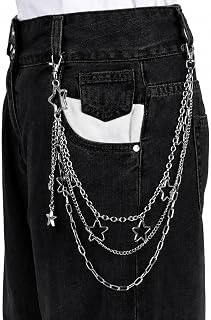 Gothic Silver-Tone Layered Star Pants Chain, Wallet Chain Punk Chains Cute Hip Hop Star Lock Charm Jeans Chains Goth Grunge Emo Punk Accessories for Women Men