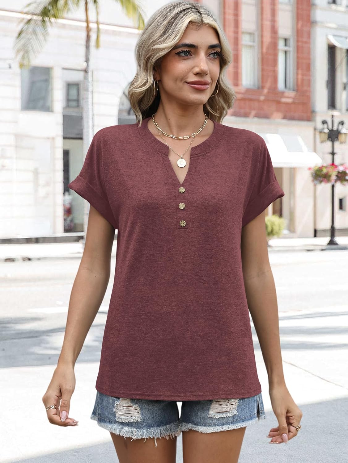 Womens Summer Tops Spring Short Sleeve V Neck True Classic T Shirt Casual Cute Fashion Beach Vacation Clothes 2026 - Image 3