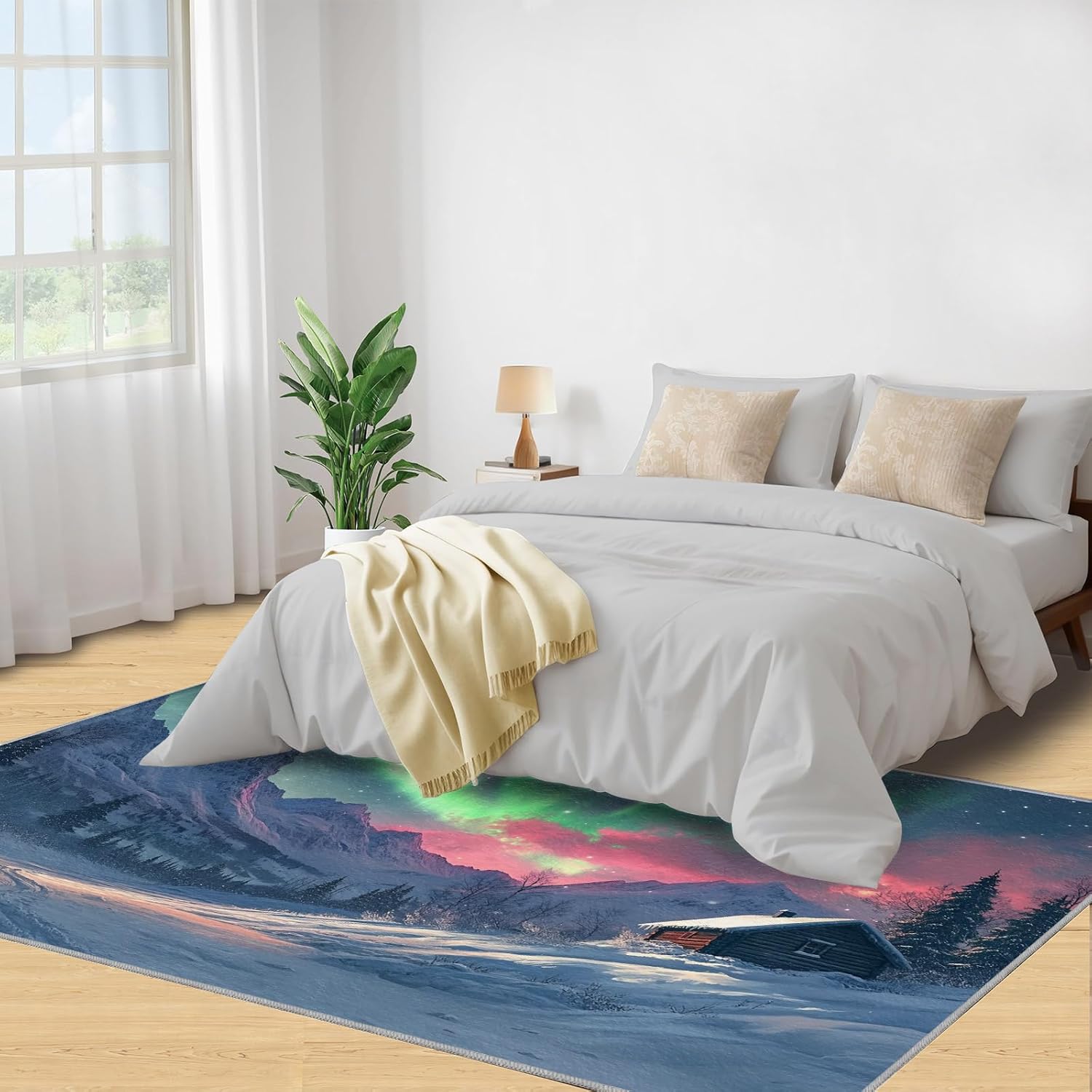 Aurora Rugs for Bedroom 2x3 Entrance Rug, Mountains Rug - Home Decor, Natural Landscapes Area Rug, Galaxy Washable Rugs, Non-Slip Indoor Carpet for Kitchen Dining Room