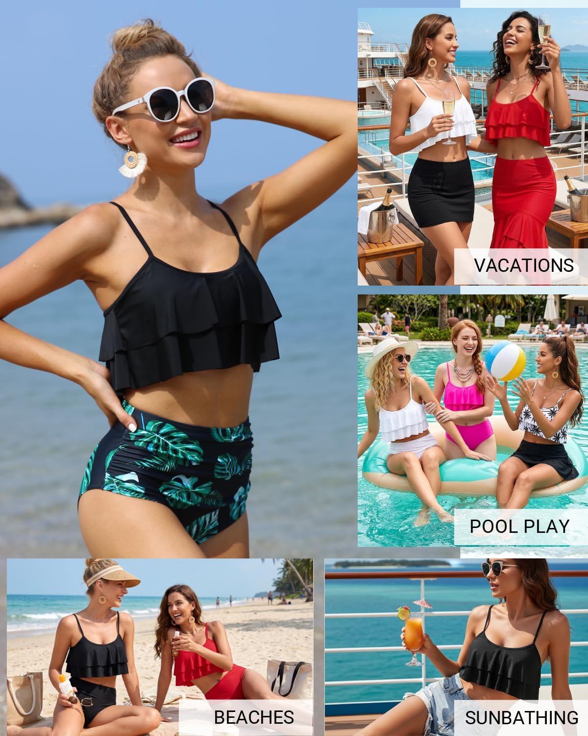 Tempt Me Ruffled Bikini Top Flounce Swimsuit for Women Bathing Suit Top Only