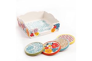 Pioneer Woman Flea Market 5-Piece Stoneware Coasters & Napkin Box Set