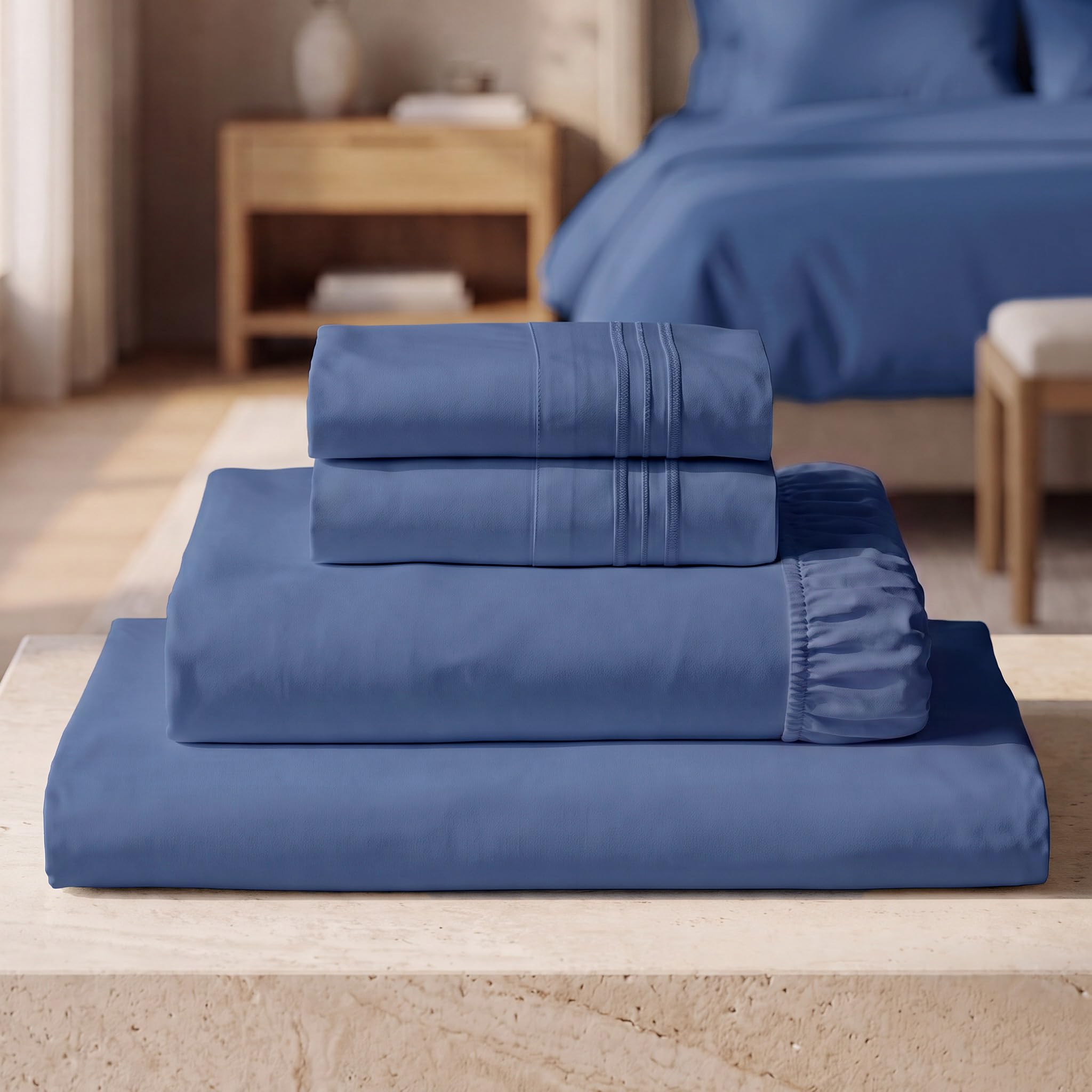 Mellanni Iconic 4-Piece Microfiber Sheet Set (Queen, Blue Nova)