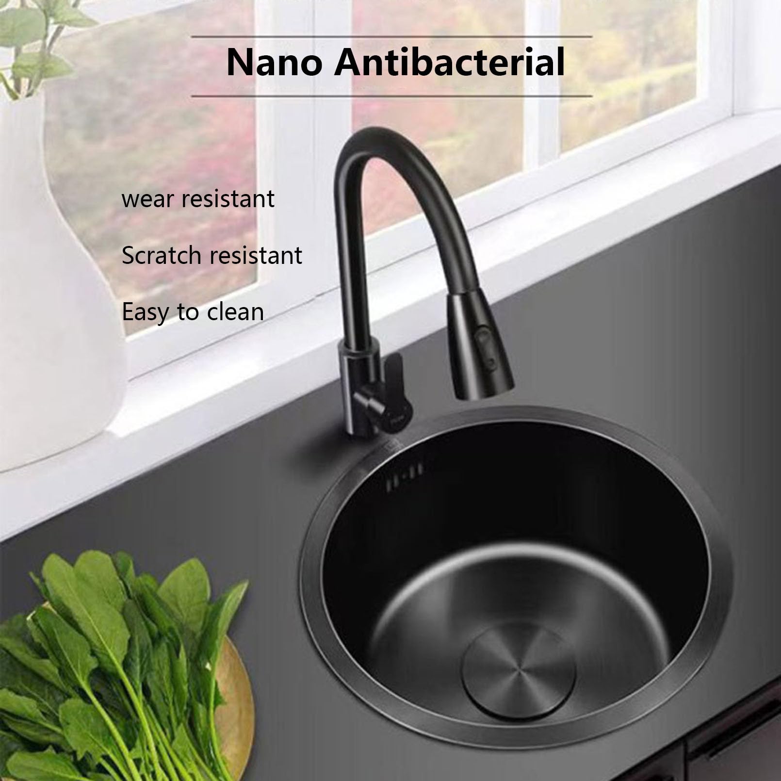 Diese wasserdichte Edelstahl-Spülschüssel ist in 5 Größen erhältlich und eignet sich als Mehrzweck-Spülbecken/Waschschüssel für die Spüle. Sie ist schwarz, passt unter die Küchenspüle und is