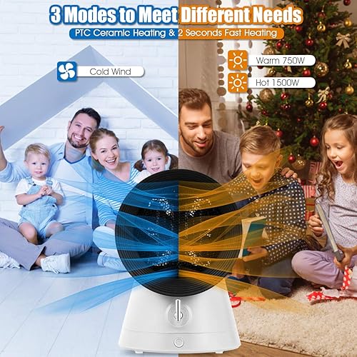 Miniatura 2 de GOFLAME Mini ventilador eléctrico de refrigeración con calentador de espacio, calentador de espacio 2 en 1 con termostato ajustable, calentador de