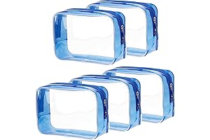 Transparent, Roomy, yet Compact: Set of 5 Blue Toiletry Pouches with Zippers