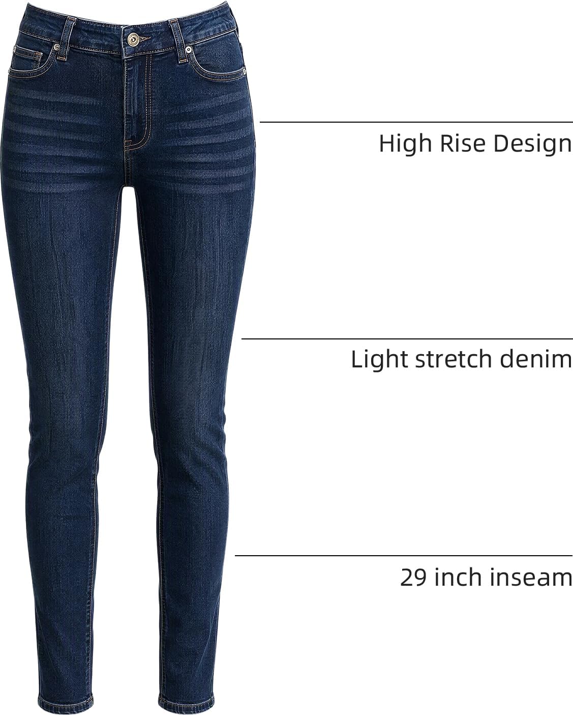 Womens High Waisted Straight Jeans,Dark Wash Rolled Cuff,Slimming Premium Stretch Denim,Size XS to XXL with Pockets image 4