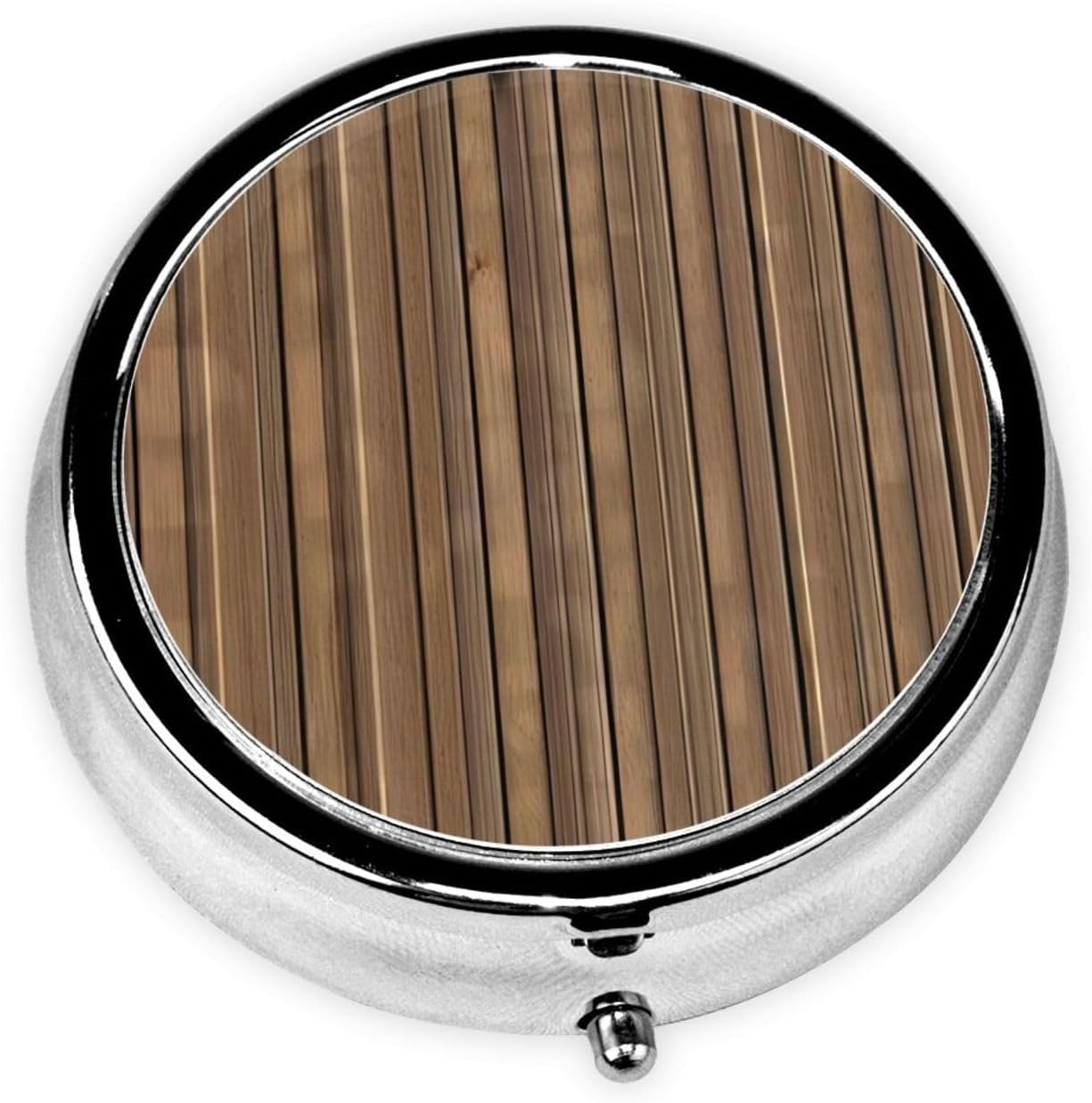 Solid Wood Patternround Pill Box, 3 Compartment Round Pill Box Organizer, ^Portable Travel Pill Box for Traveling.