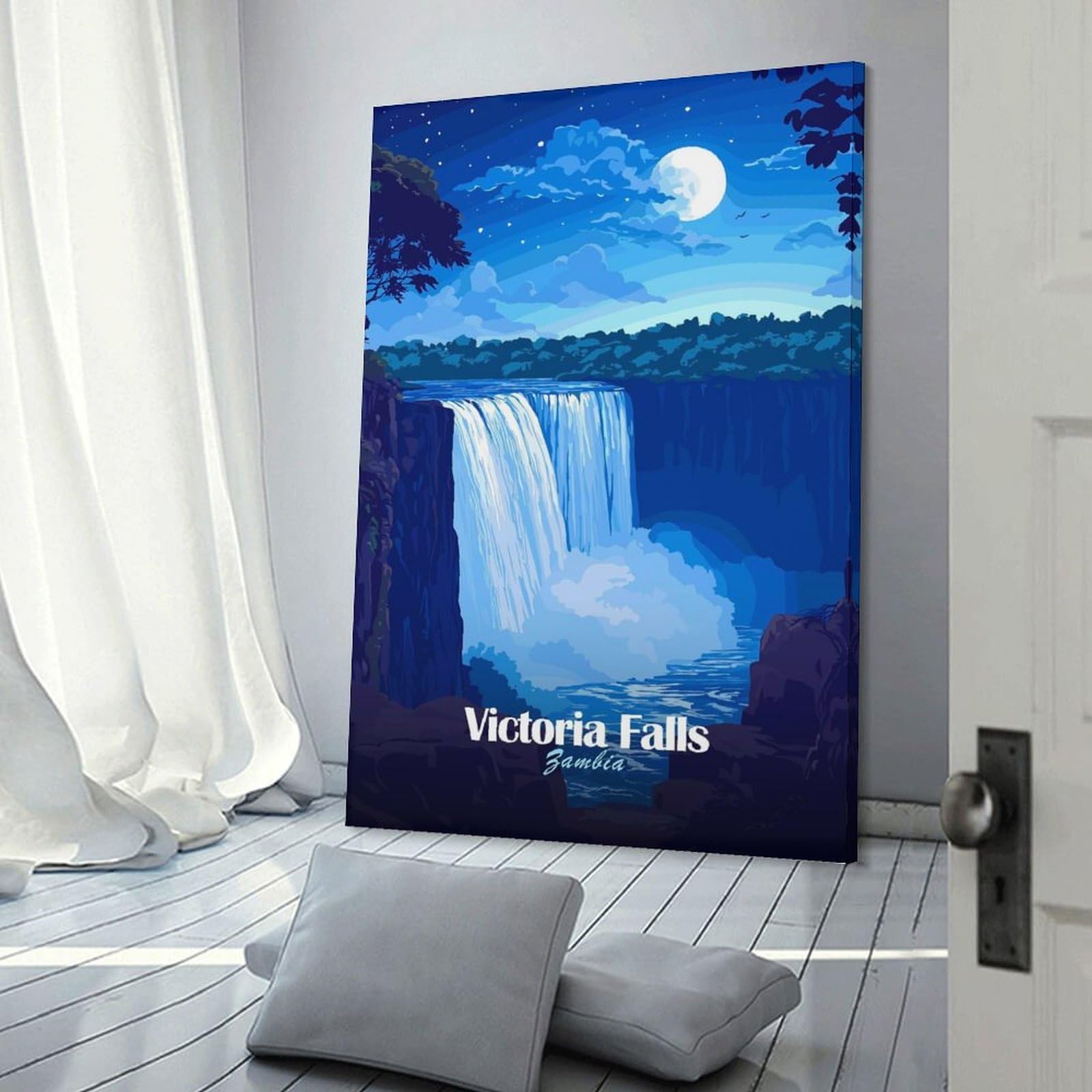 Junmoney Victoria Falls Night Canvas Wall Decor, 24x36inch(60x90cm), for Gallery Wall Decor And Room Displays, Wall Decor Suited to Curated Displays