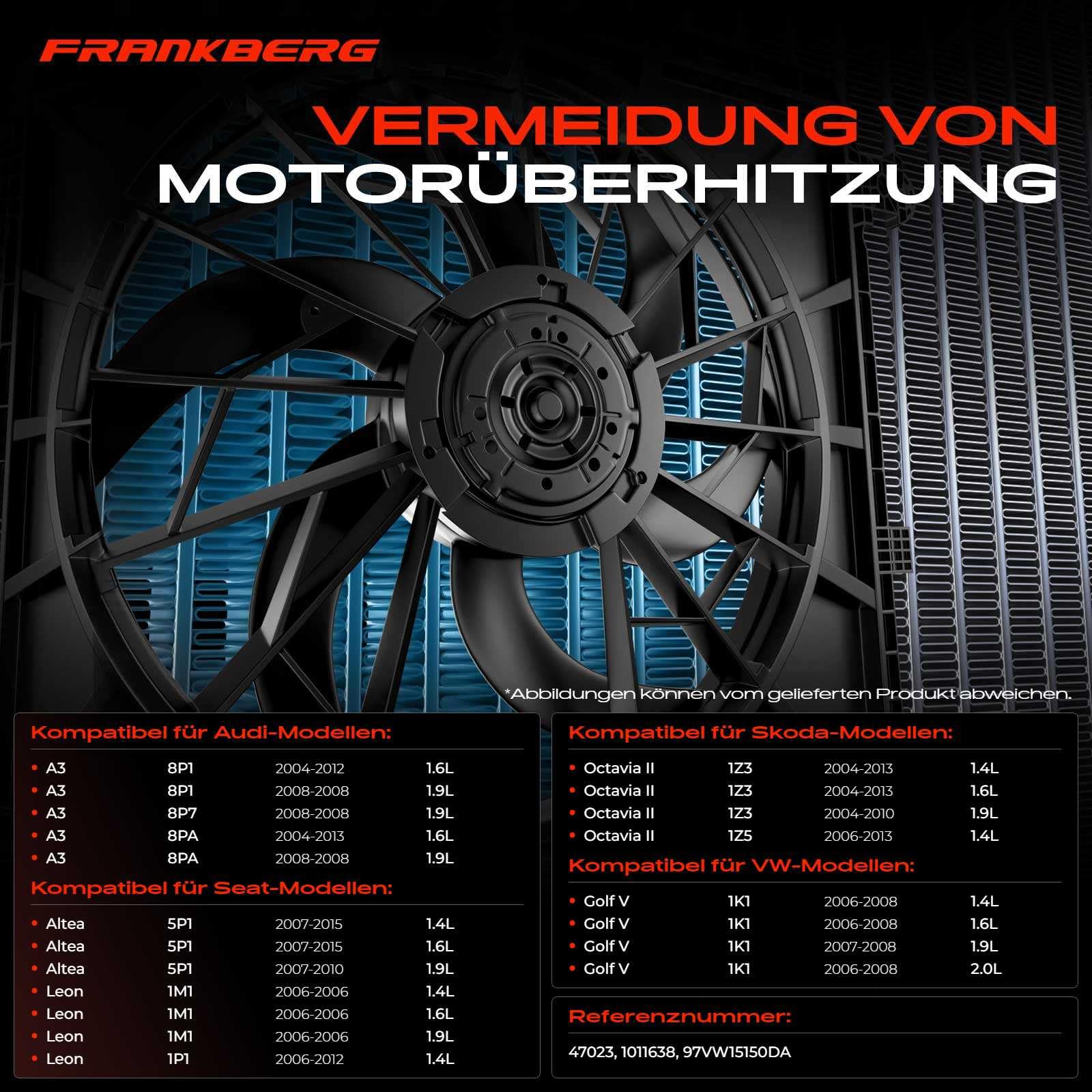 Frankberg Lüfter Motorkühlung Kühlerlüfter 280mm 97VW15150DA