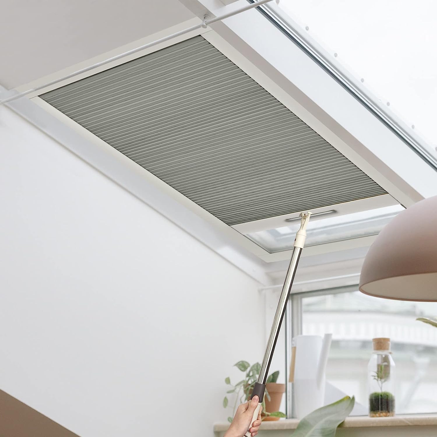 Keego Skylight Shades Single Cell Cellular Shades Manual Cellular Shades Room Darkening UV Protection Honeycomb Blinds for Skylight Ceiling Inclined Windows, Light Filtering, Grey, 42w x 48h
