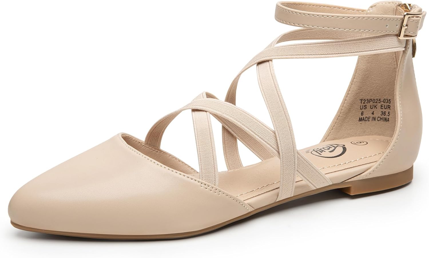 Trary Flats for Women, Mary Jane Shoes Women Ballet Flats with Elastic Ankle Straps, Comfortable Pointed Toe Dress Shoes for Office or Casual Wear