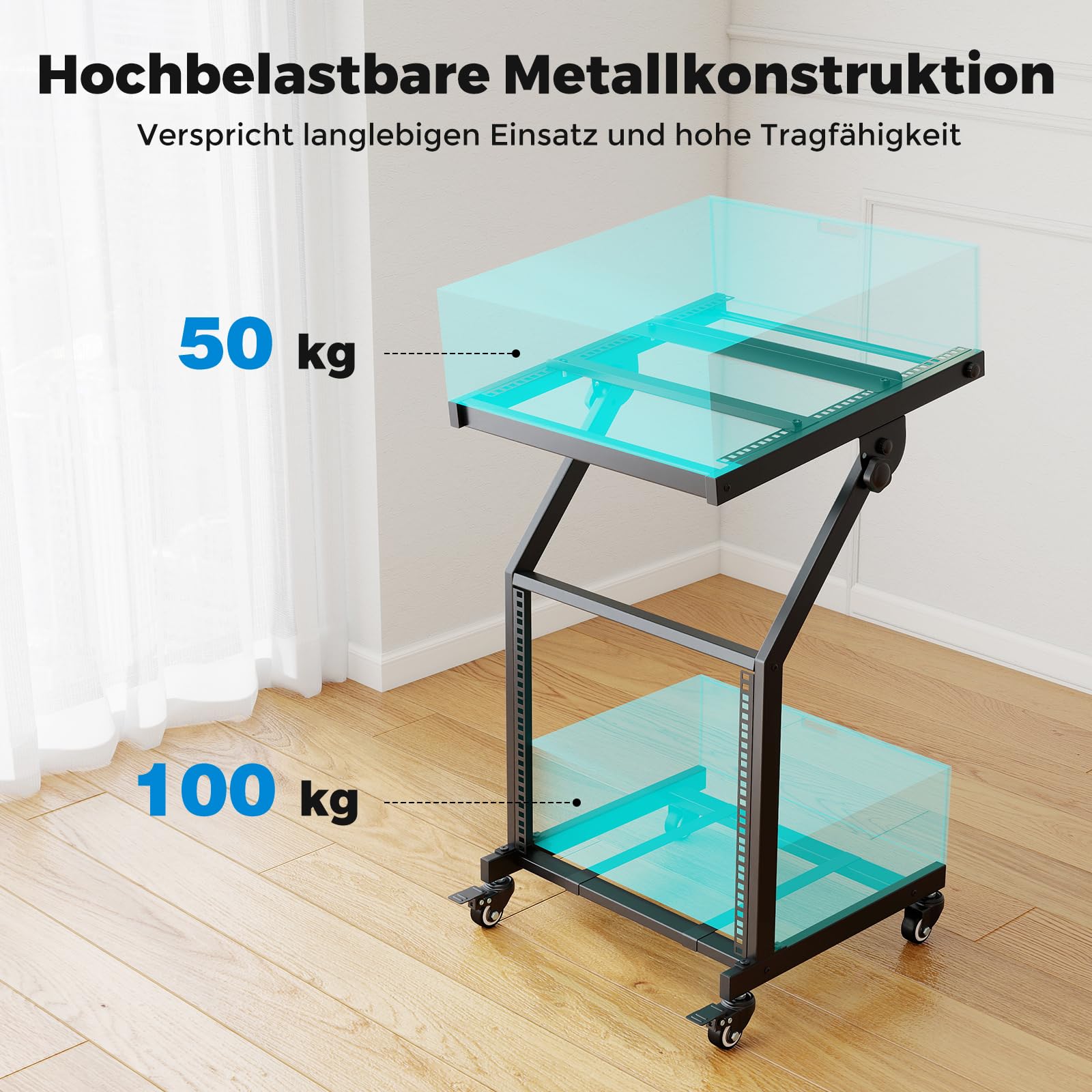 COSTWAY mobiler Rack Wagen, DJ Audioständer 30 Höheneinheiten, DJ Controller Ständer mit verstellbaren Querstreben & abschließbaren Rollen, HiFi Rack für Musikstudio, Sound-Equipment