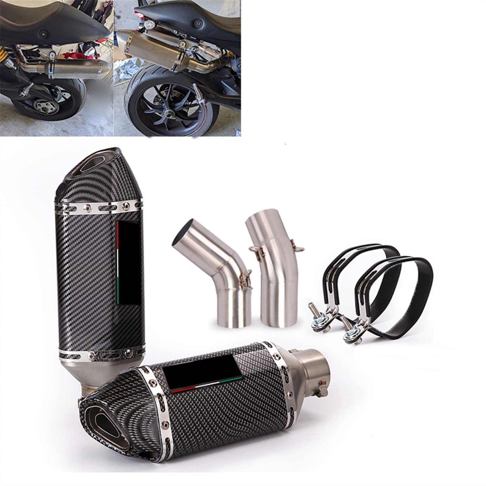 Sistema De Escape Para Motocicleta De 51MM, Silenciador De Tubo De Enlace De Conexión Media Doble, Tubo De Escape DB Killer Para Ducati Monster 696 695 795 796 1100 (Color : C)