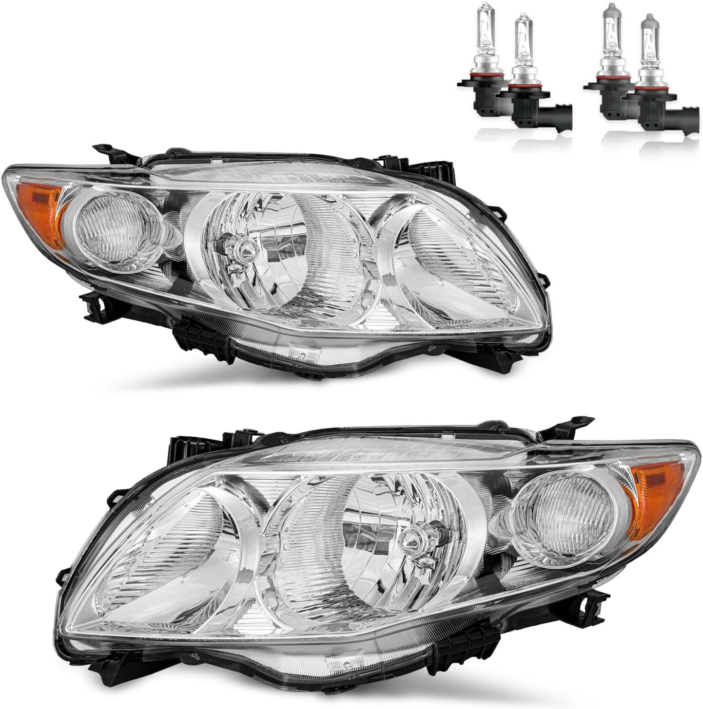 Headlights W/Bulbs for 2009 2010 Toyota Corolla Halogen Headlamp Replacement Driver & Passenger Side
