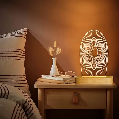 Miniatura 3 de Hinittey Lámpara Virgen María, Corazón Inmaculado de María, regalos católicos, luz nocturna 3D con luz amarilla cálida para decoración del hogar,
