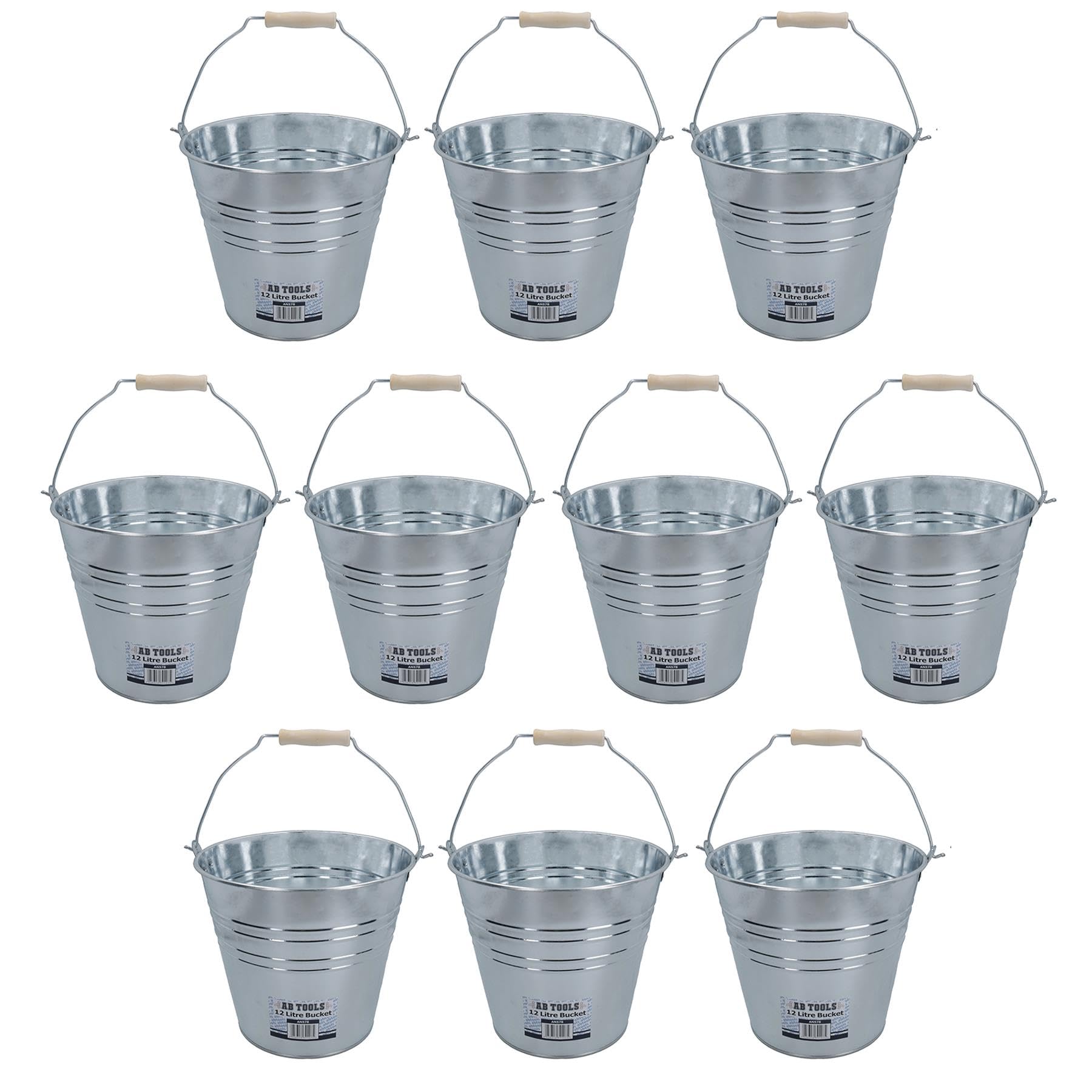 AB Tools 12L Galvanised Steel Metal Bucket Pail Water Coal House Garden Plant 10PK