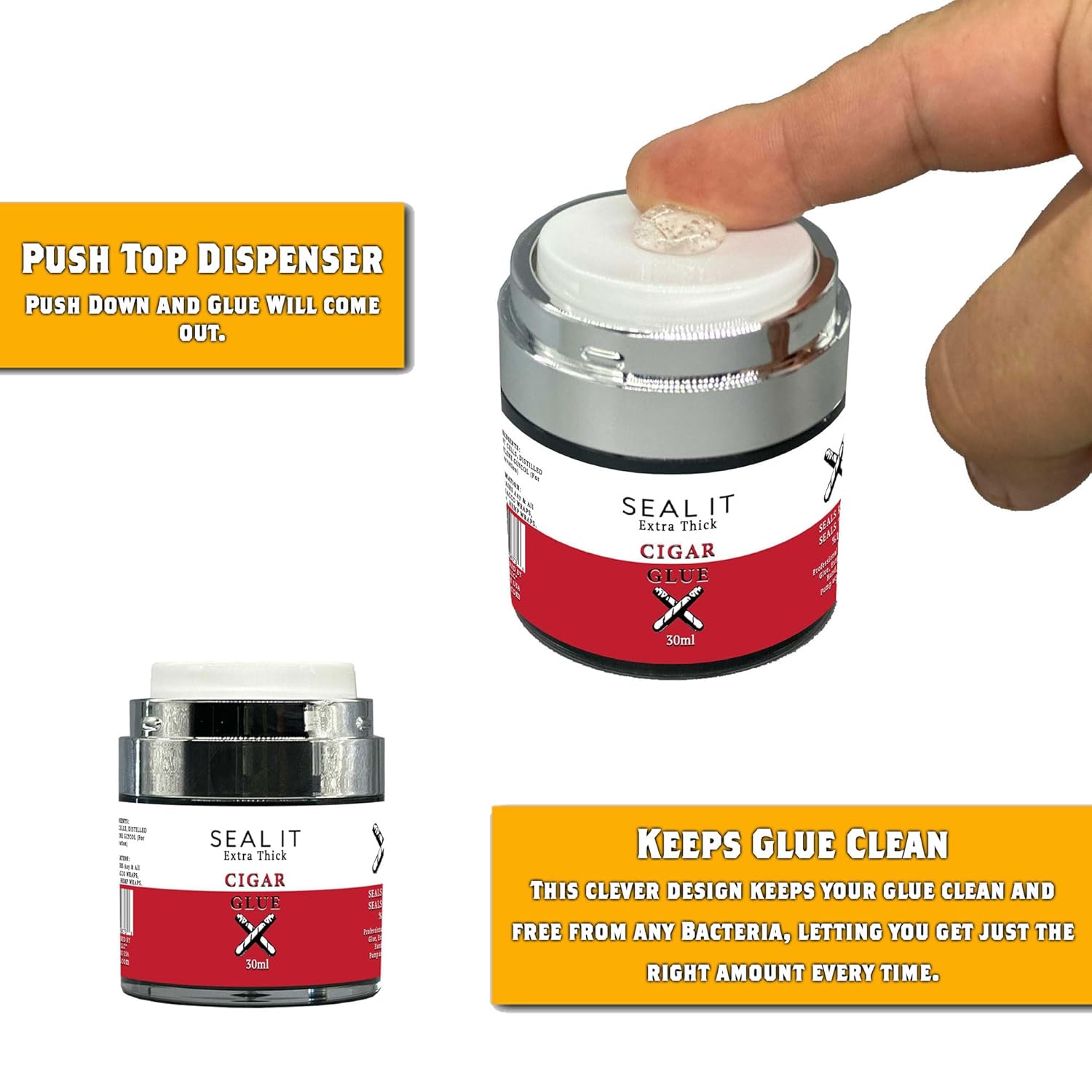 Seal IT Cigar Glue 30ml Extra Thick- Hand Roller Edition (Cigar Sealer, Cigar Repair) Push Top Pump Action Bottle- 1 Pack