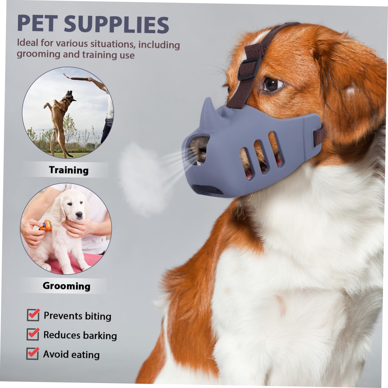 Abaodam 3piezas Bozal para Perros Medianos Ajustable y Antiladridos para Paseos y Adiestramiento Color Gris Profundo