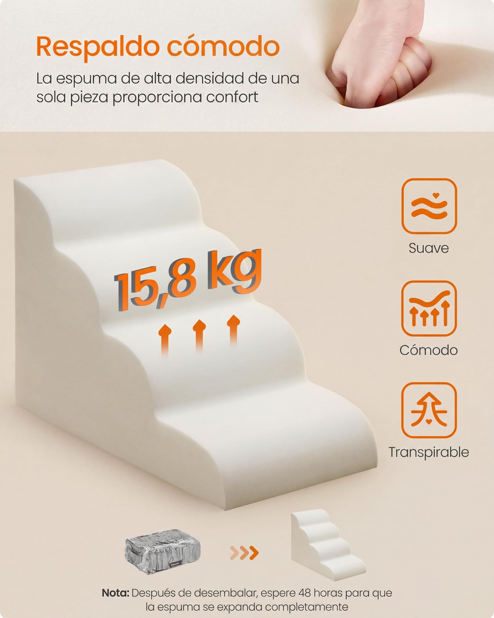 Feandrea Escalera para Perros, Rampa, 4 Escalones, Espuma