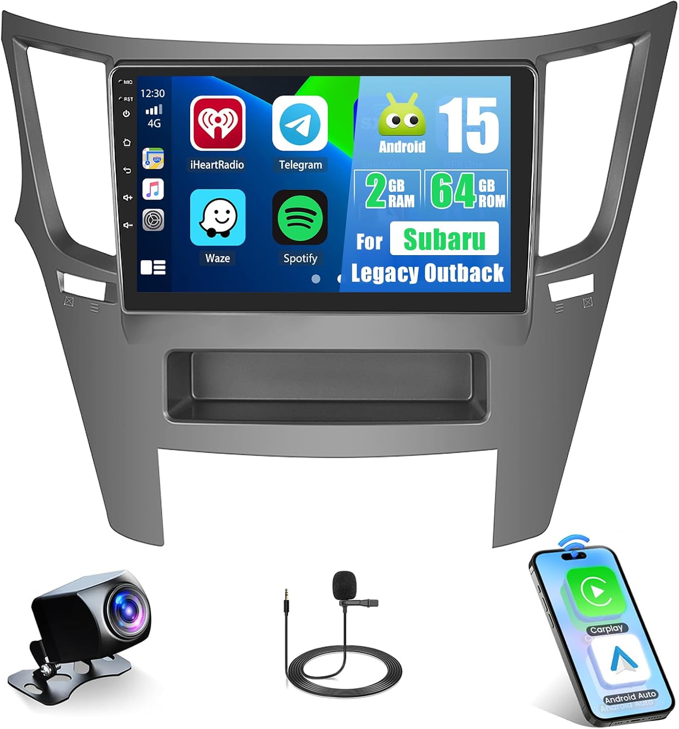 [2G+64G] Android 15 Car Stereo for Subaru Legacy Outback 2010-2014 with Wireless CarPlay Android Auto, 9 Inch Touchscreen Radio Dash Kit with WiFi GPS FM RDS SWC