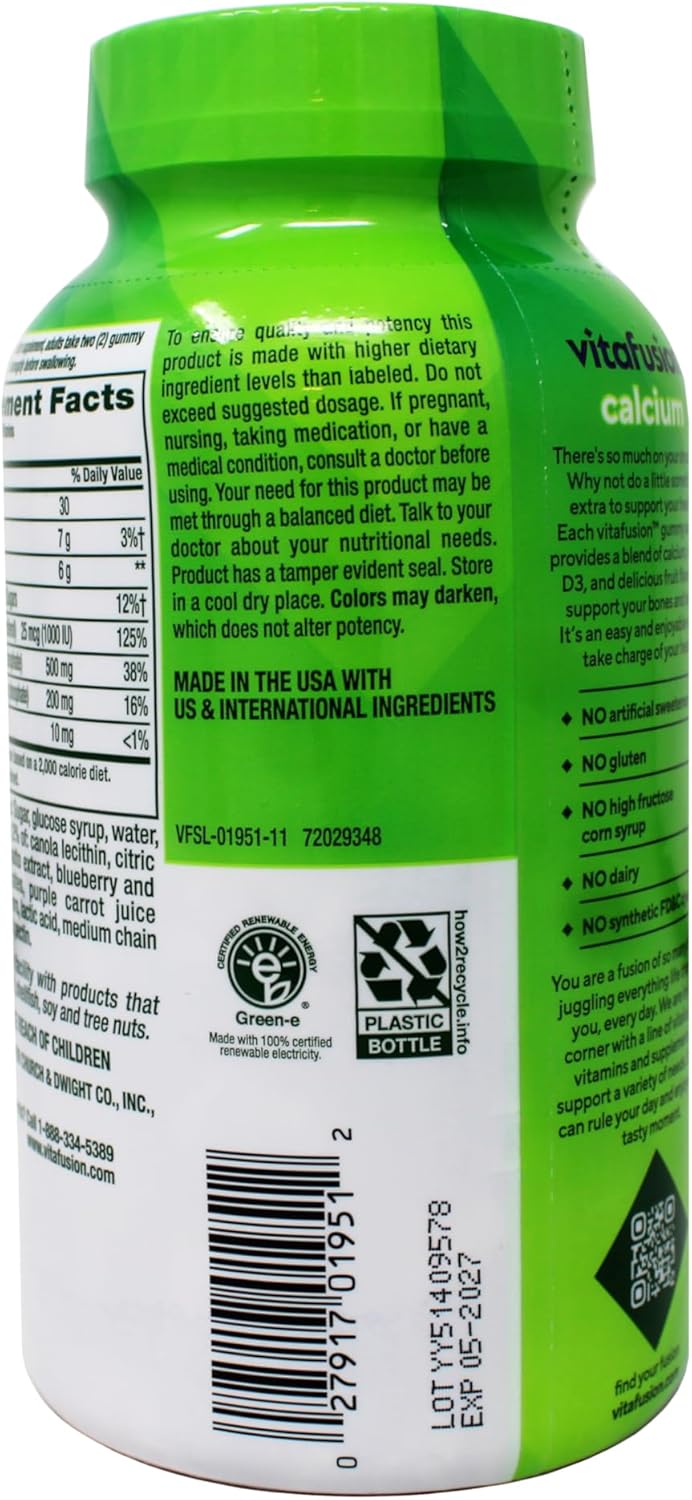 VitaFusion Calcium 500 mg Dietary Supplement Gummies Natural Fruit and Cream Flavors - 100 ct, Pack of 2