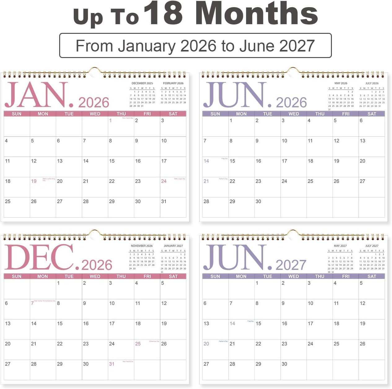 Calendar 2026-2027 - Wall Calendar from April 2026 to June 2027, 2026-2027 Wall Hanging Calendar with Holiday Marked, Premium Paper for Organizing, 11'' x 14'',Four Color thumbnail