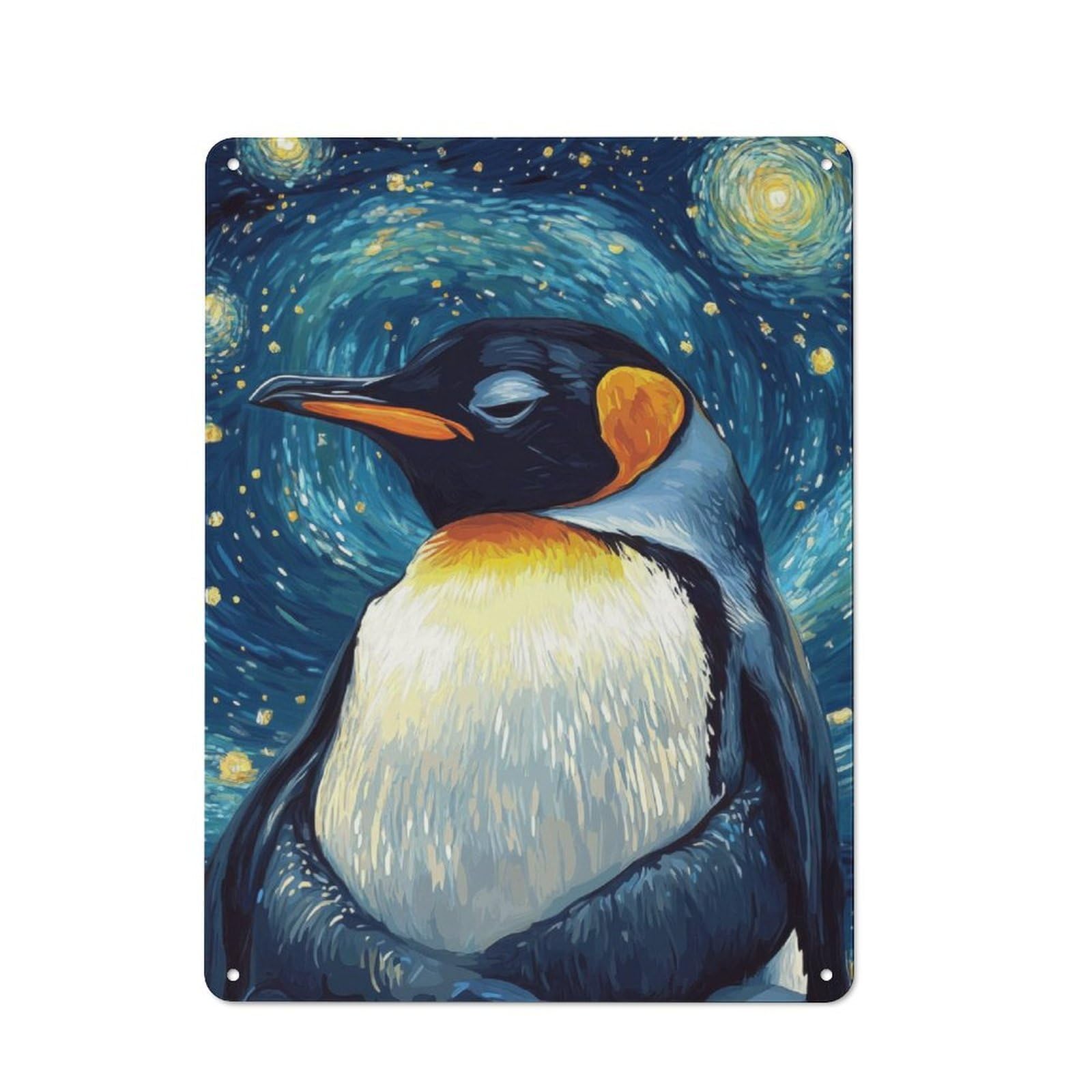Junmoney Penguin Starry Night Tin Sign 40X30cm With For Workshop Wall, Vintage Decor, For Metal Sign Collectors, For Garage And Workshop Walls