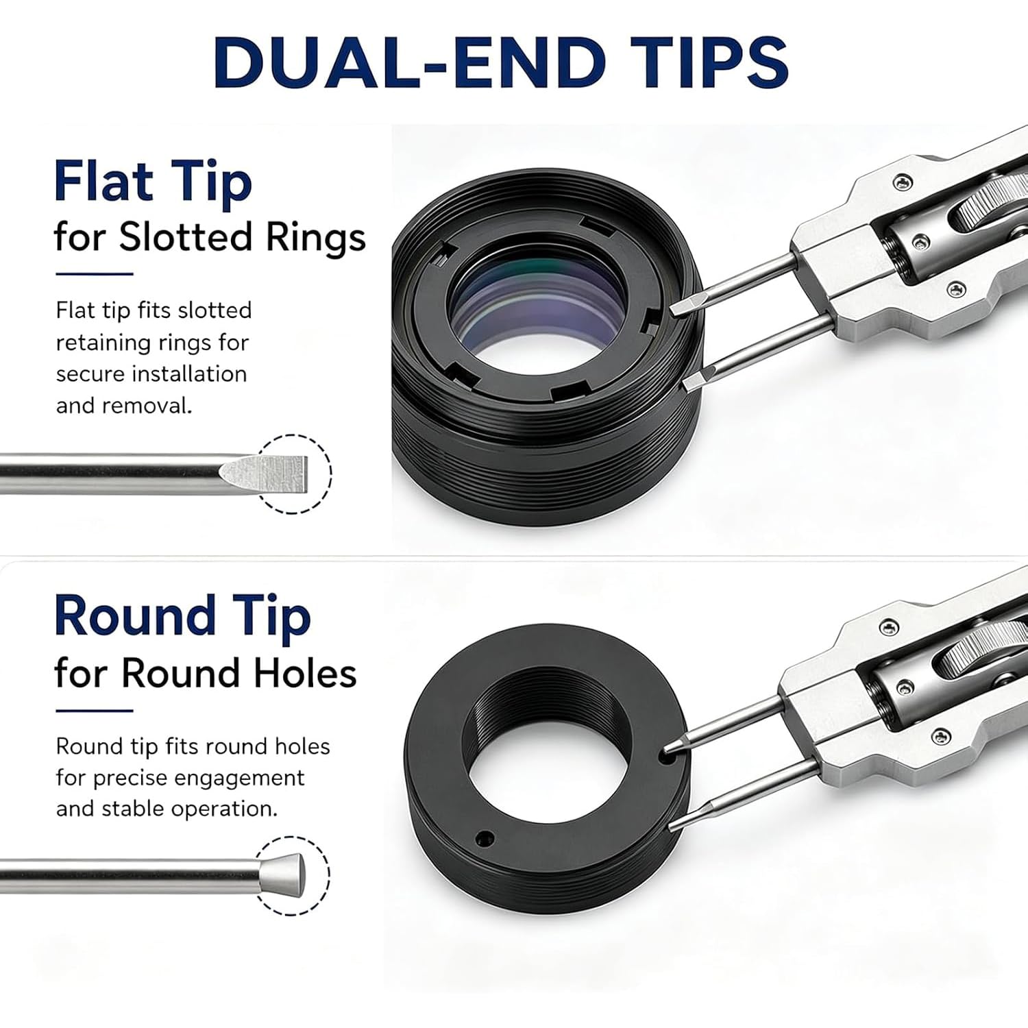 Clé Universelle pour Circlips Optiques, Outil À Double Extrémité, Clé Réglable De 3 À 73 Mm, Couple Maximal De 9 N·m, Cosse Détachable, pour Linstallation Et Le Retrait des Colliers Déquipements