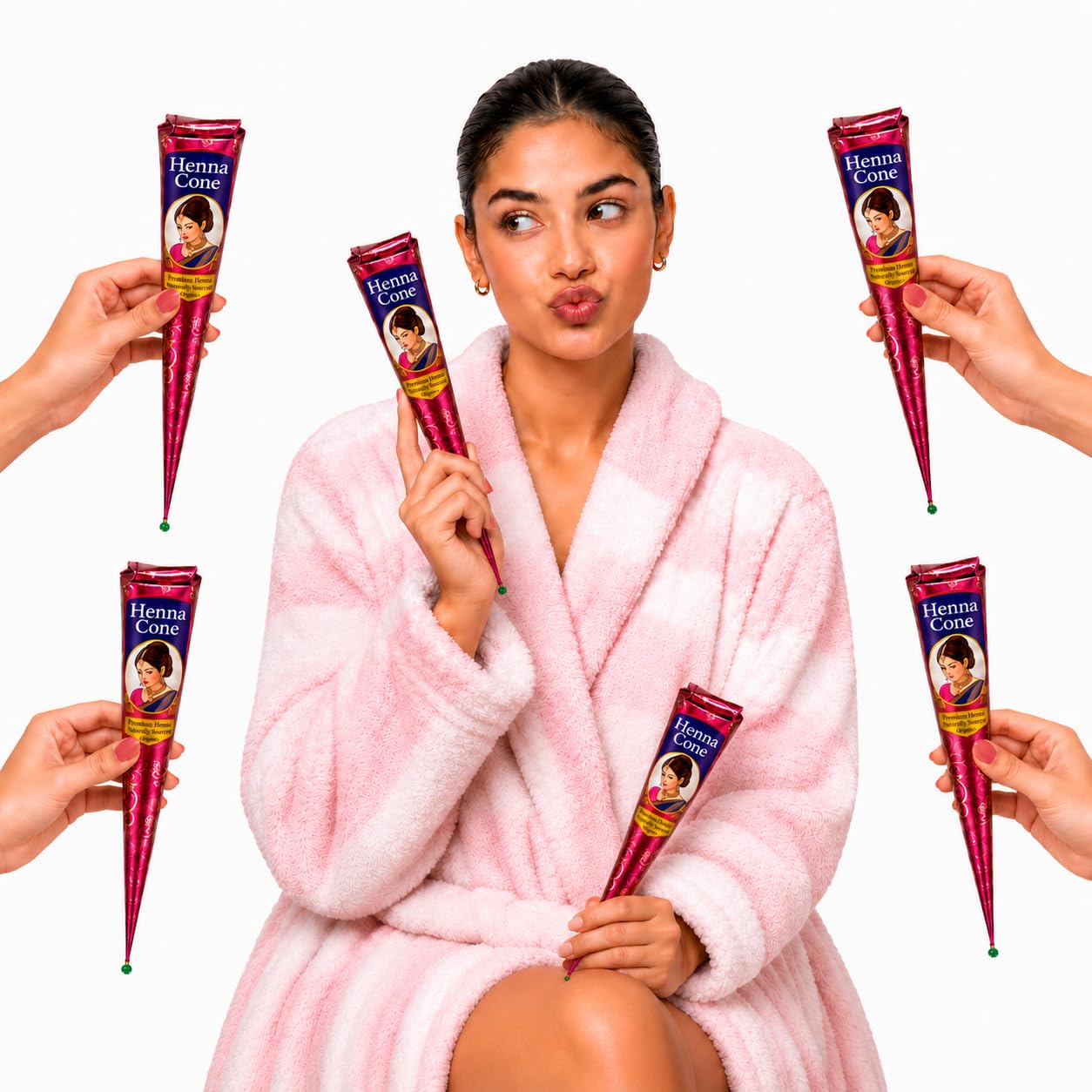 Henna Cones 100% Natural for Hair Color| Ready to Use Henna Leaves Paste Made with Essential Oils | Rich Reddish Brown |Pack of 6×26g |Gift Box for Festivals, Weddings-Include Surprise Gift