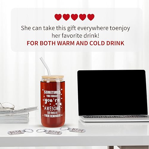 Miniatura 5 de Kolewo4ever Juego de 12 piezas de regalos de agradecimiento a los empleados, regalos inspiradores, 6 tazas de vidrio de 16 onzas con tapa y popote y