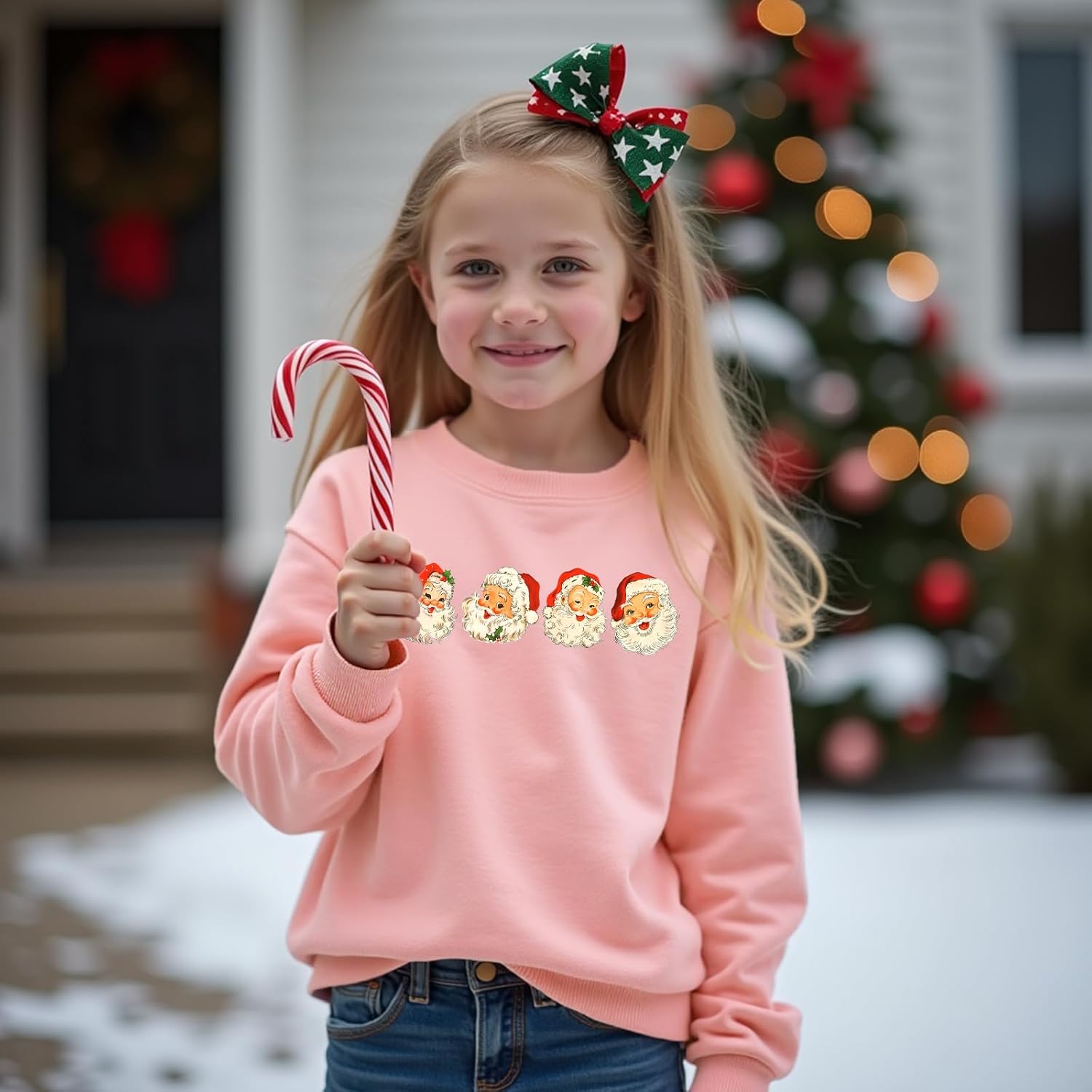 IZYJOY Girls Christmas Sweatshirts Kids Cute Santa Claus Graphic Crewneck Pullover Tops Xmas Long Sleeve Holiday Shirts