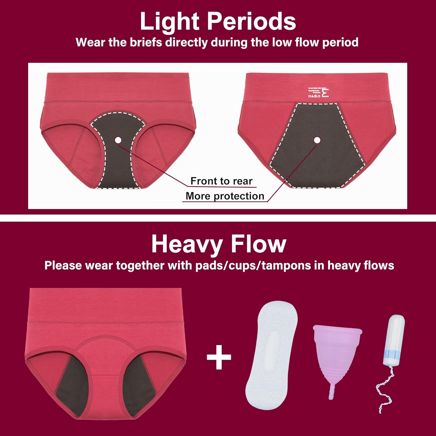 Period Underwear for Women Heavy Flow High Absorbency Panties High Waisted Menstrual Leakproof Postpartum Briefs - Image 3