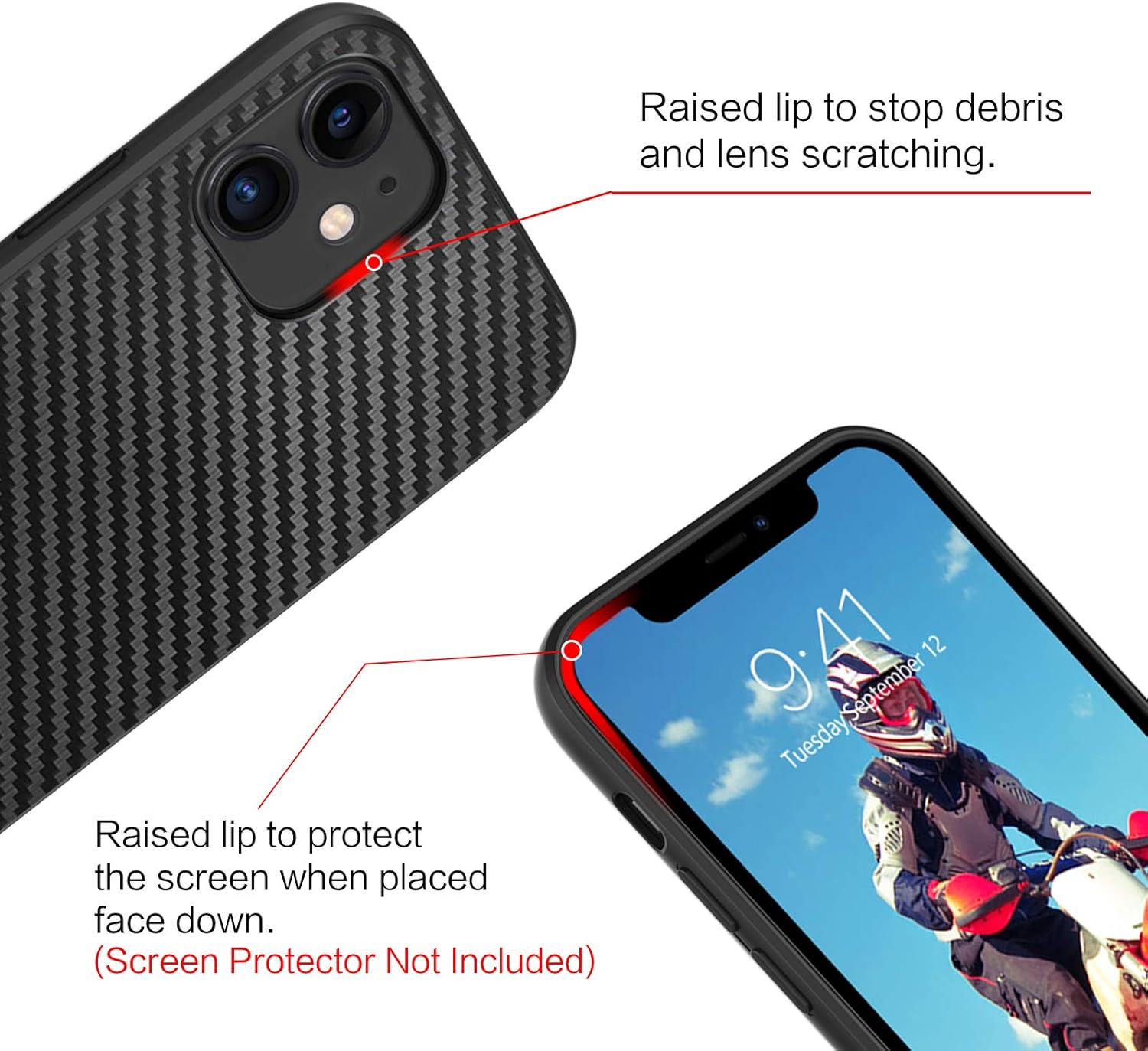 BENTOBEN for iPhone 12 Case, Phone Case iPhone 12 Pro 6.1", Carbon Fiber Design Slim Fit Shockproof Protective Hybrid Hard PC Soft TPU Bumper Drop Protection Girl Women Boy Men Cover, Black - Image 8
