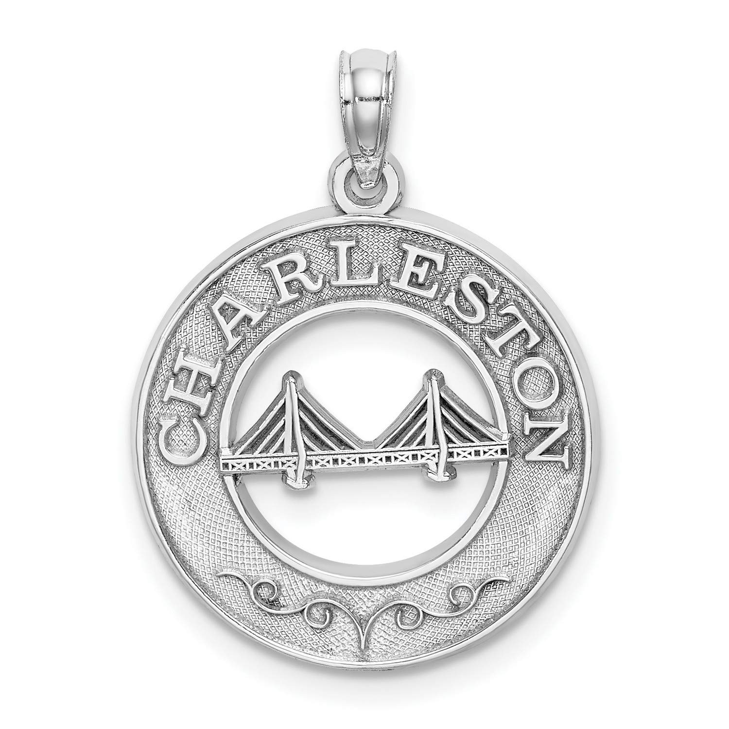 CHARLESTON Circle Bridge Charm In Real 14k White Gold 19 mm x 19 mm