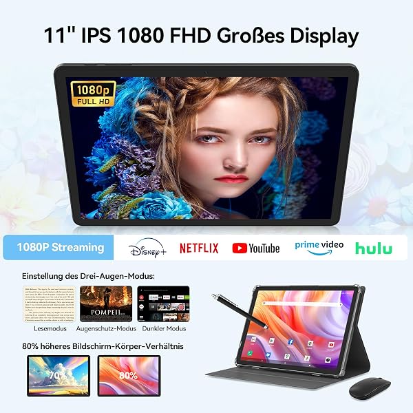 2026 Neueste Tablet 11 Zoll Android 15 Tablets,Tablet mit Tastatur Maus,5G Wifi Tablett PC Mit 16GB+128GB(1TBTF),4G LTE Tablets Mit 2 SIM 1 SD slot-Octa-core,1080FHD,13+8MP,7000mAh,Type-C/GPS/OTG-Grau - 4