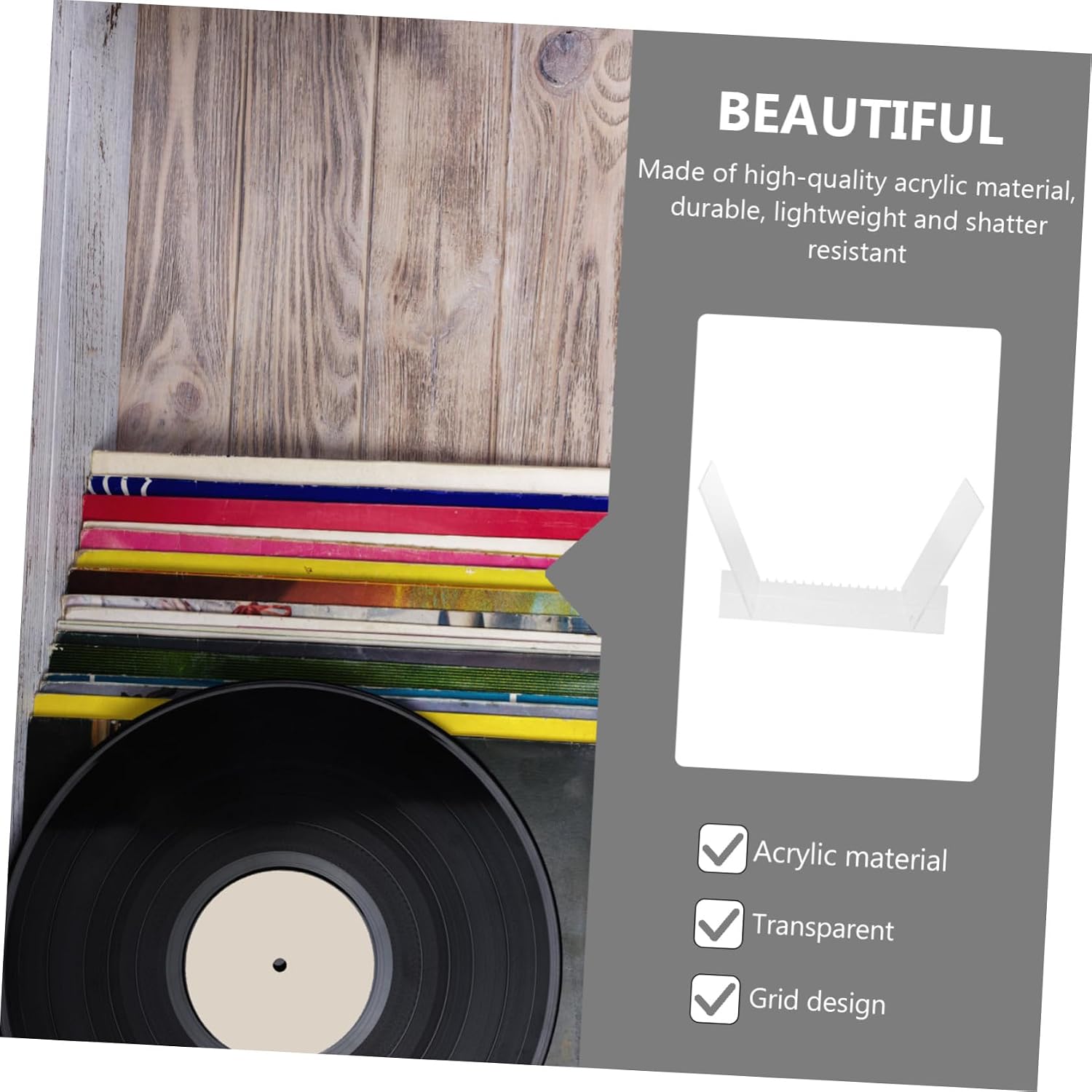 YARNOW Acrylic Vinyl Record Display Rack, Portable Album Storage Stand image 4