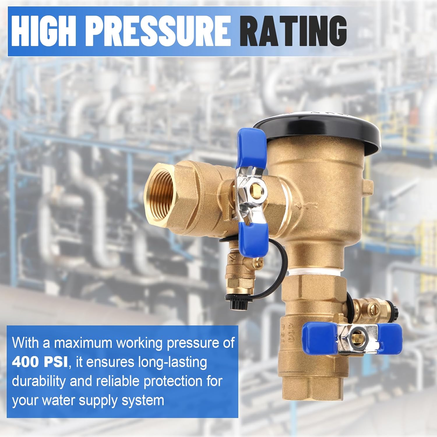SPARKWHIZ 1" 720A Pressure Vacuum Breaker Assembly, Brass Backflow Preventer Valve, for Lawn Irrigation, Garden Watering, Commercial Water Supply Systems, and Industrial Water Systems, Max 400 PSI