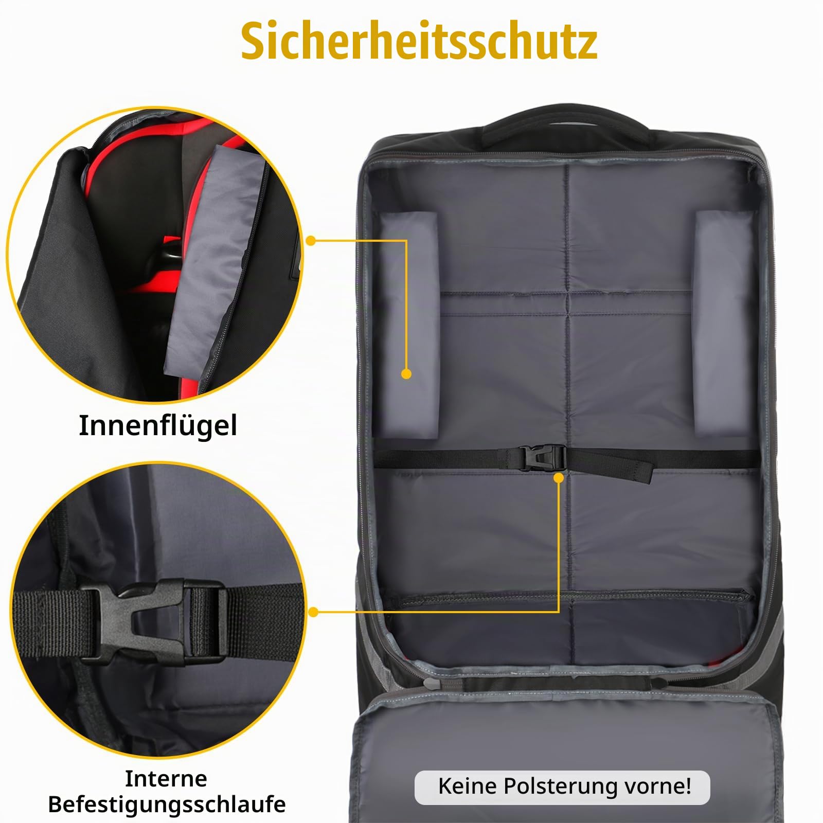 YOREPEK Autositz-Reisetasche, Transporttasche für Kindersitz Flugzeug, Rucksack mit Schultergurt & Hüftgurt, Wasserdicht, 45x45x71cm, Schwarz