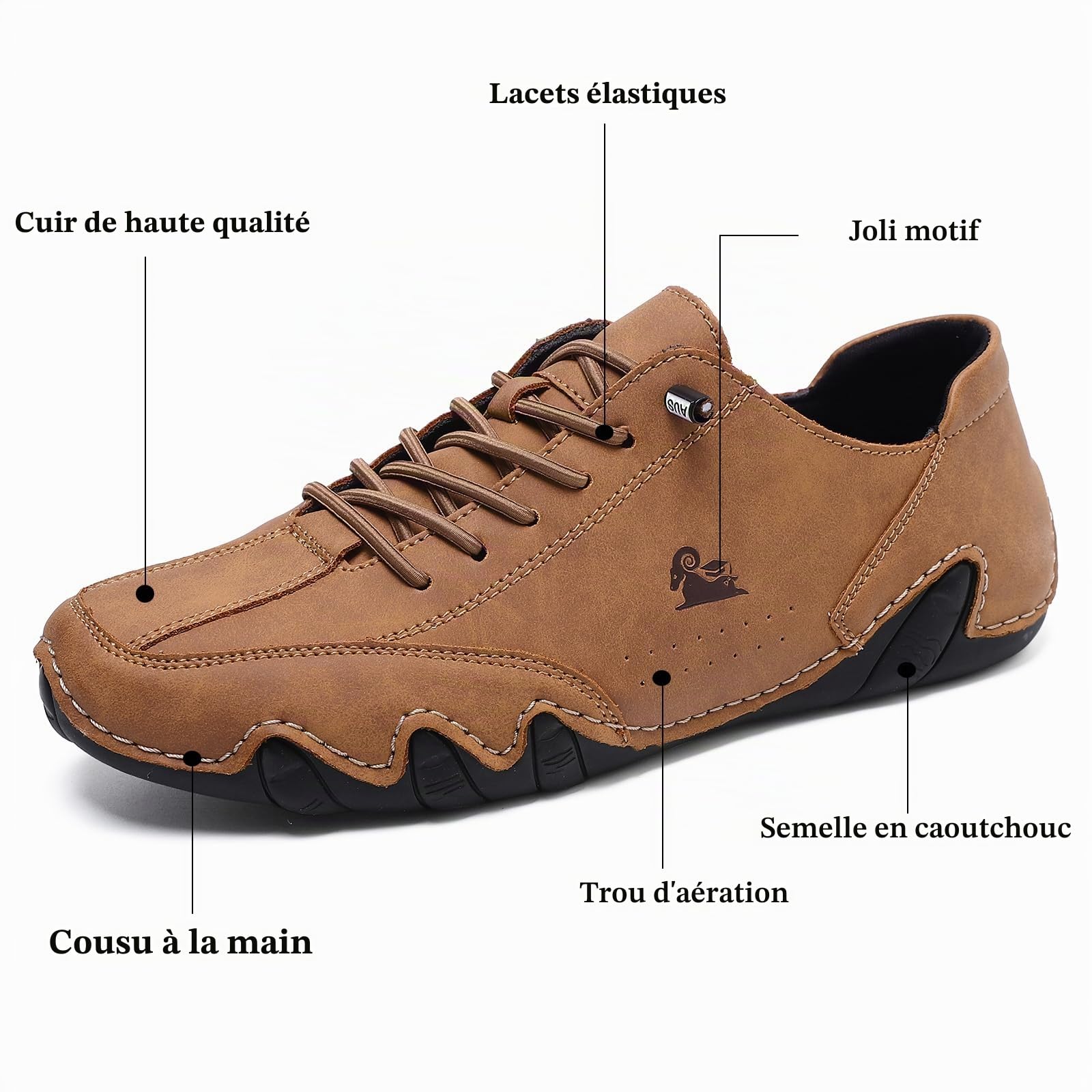 Mocassins pour Hommes Chaussures en Cuir Respirantes Chaussures de Bateau à Lacets DécontractéEs, Plates et LéGèRes, avec Semelles en Caoutchouc