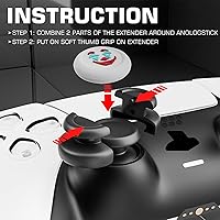 Vista 3 de PlayRealm NO FALLING OFF Thumbstick Extender & Silicone Grip Cover 2 Sets for PS5 & PS4 Controller (Joker White)