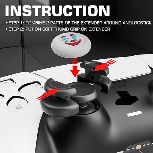 Miniatura 3 de PlayRealm NO FALLING OFF Thumbstick Extender & Silicone Grip Cover 2 Sets for PS5 & PS4 Controller (Joker White)