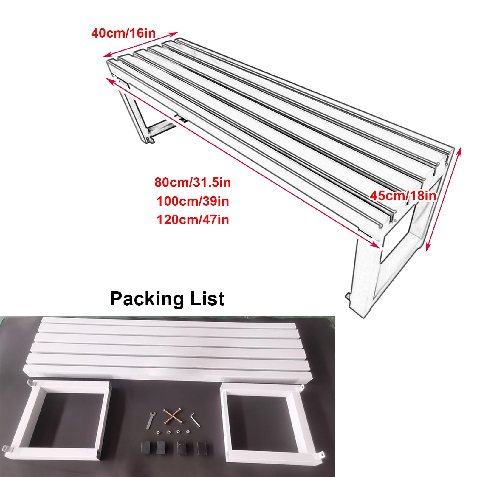 Panca da Esterno per 2-3 Adulti, 11 Colori, Panchina da Esterno in Ferro per Giardino, Patio, Portico, Ingresso,panchina da Giardino, capacità di 400 kg(Orange,150cm/59in)