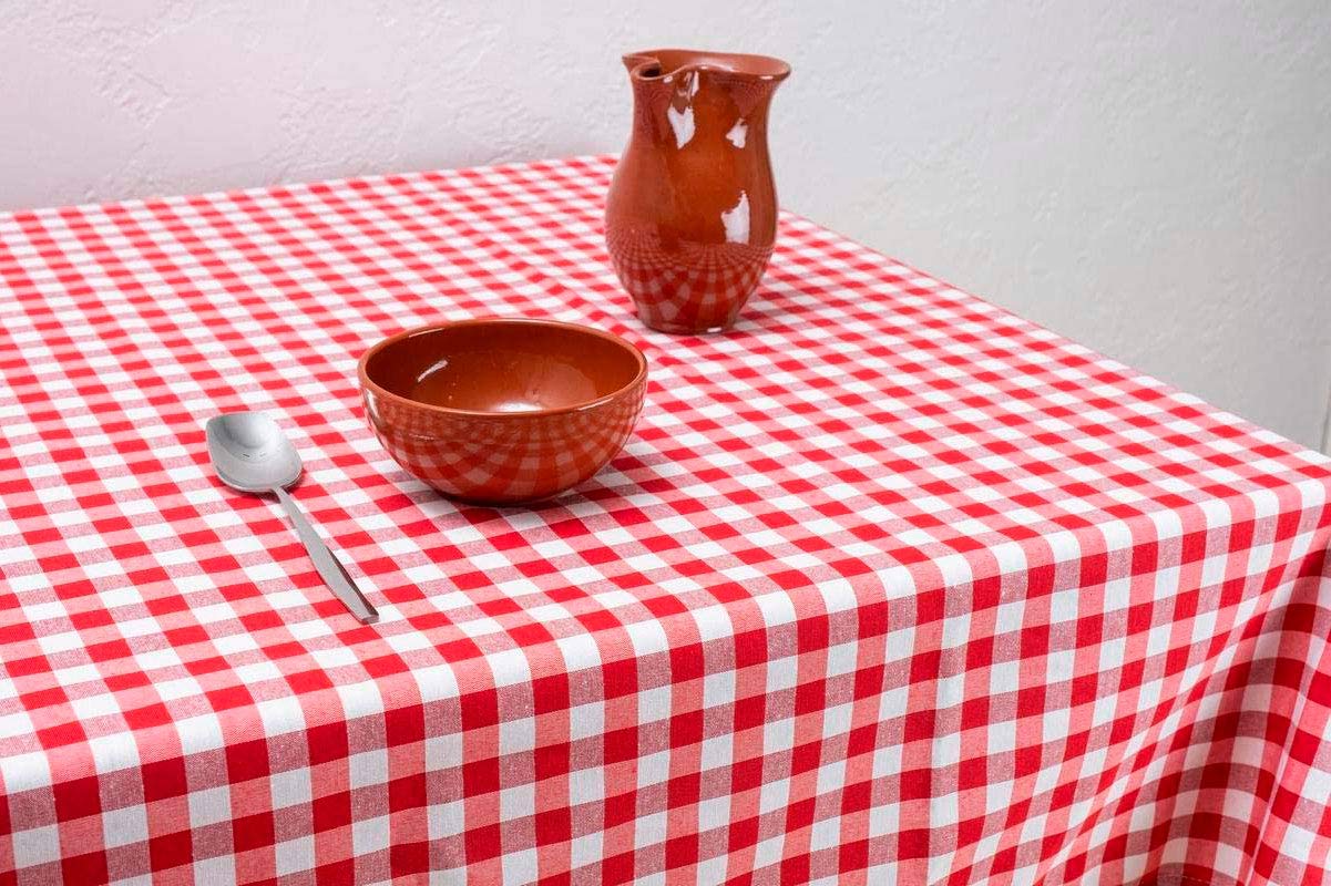 Mantel Tela resinada Antimanchas Cuadros Picnic Cuba Rojo (140_x_400cm)