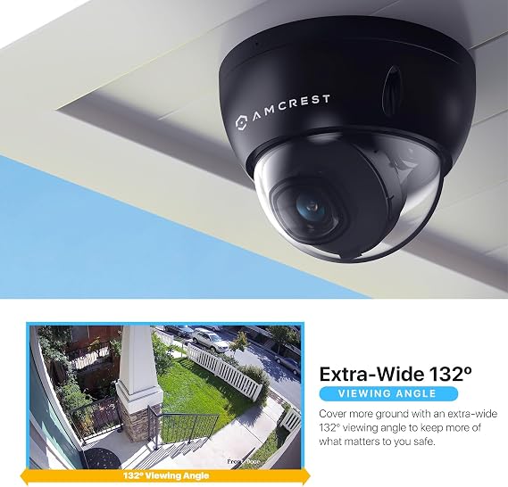 Amcrest 5MP POE Camera, Outdoor Vandal Dome Security POE IP Camera, 5-Megapixel, 98ft NightVision, 2.8mm Lens, IP67, IK10 Resistance, MicroSD 256GB (Sold Separately), Cloud, NVR (IP5M-D1188EB-AI-V3)