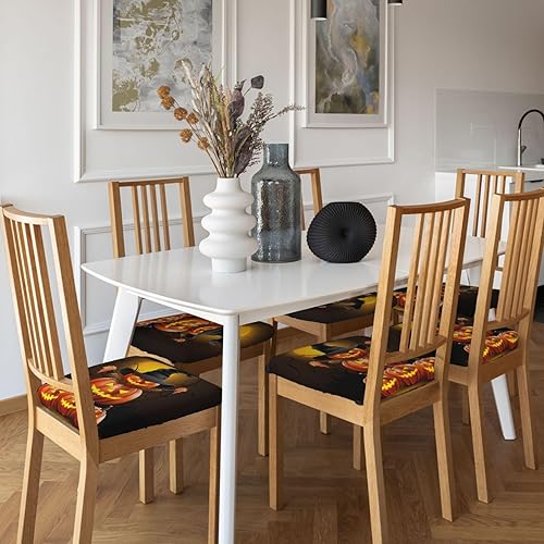Miniatura 3 de Juego de 2 fundas de asiento extraíbles para silla de comedor, calabazas de Halloween, elásticas, para oficina, cocina, silla, protector de cojín,