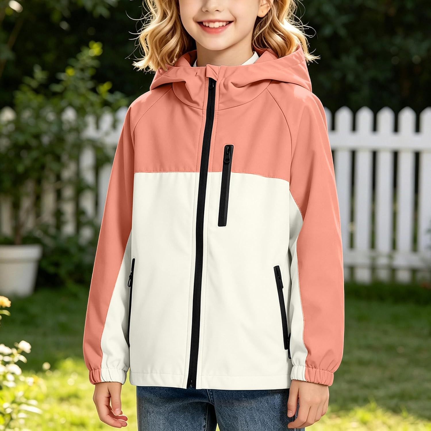 Kids Waterproof Jacket Lightweight Hooded | Kids Waterproof Jacket Lightweight Hooded Outdoor Jacket for Boys and Girls Color Block Windproof Shell Jacket for Outdoors